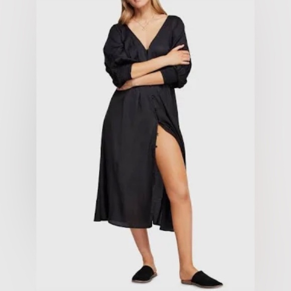 💫 FREE PEOPLE ‘Later Days’ Cutout Back Midi Dress in Black Sz 8 - EUC - Picture 5 of 15